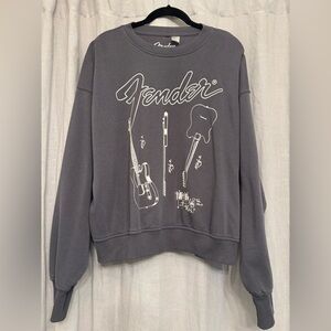 H&M Fender Guitar Patent Drawing Cropped Sweatshirt in Charcoal Grey - Size M